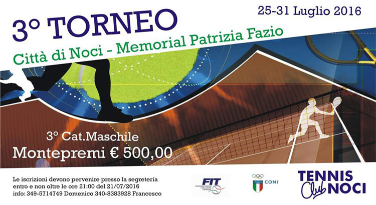 Tennis: 3° torneo “Città di Noci”, in memoria di Patrizia Fazio