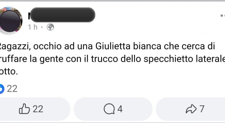 Ancora una truffa dello specchietto